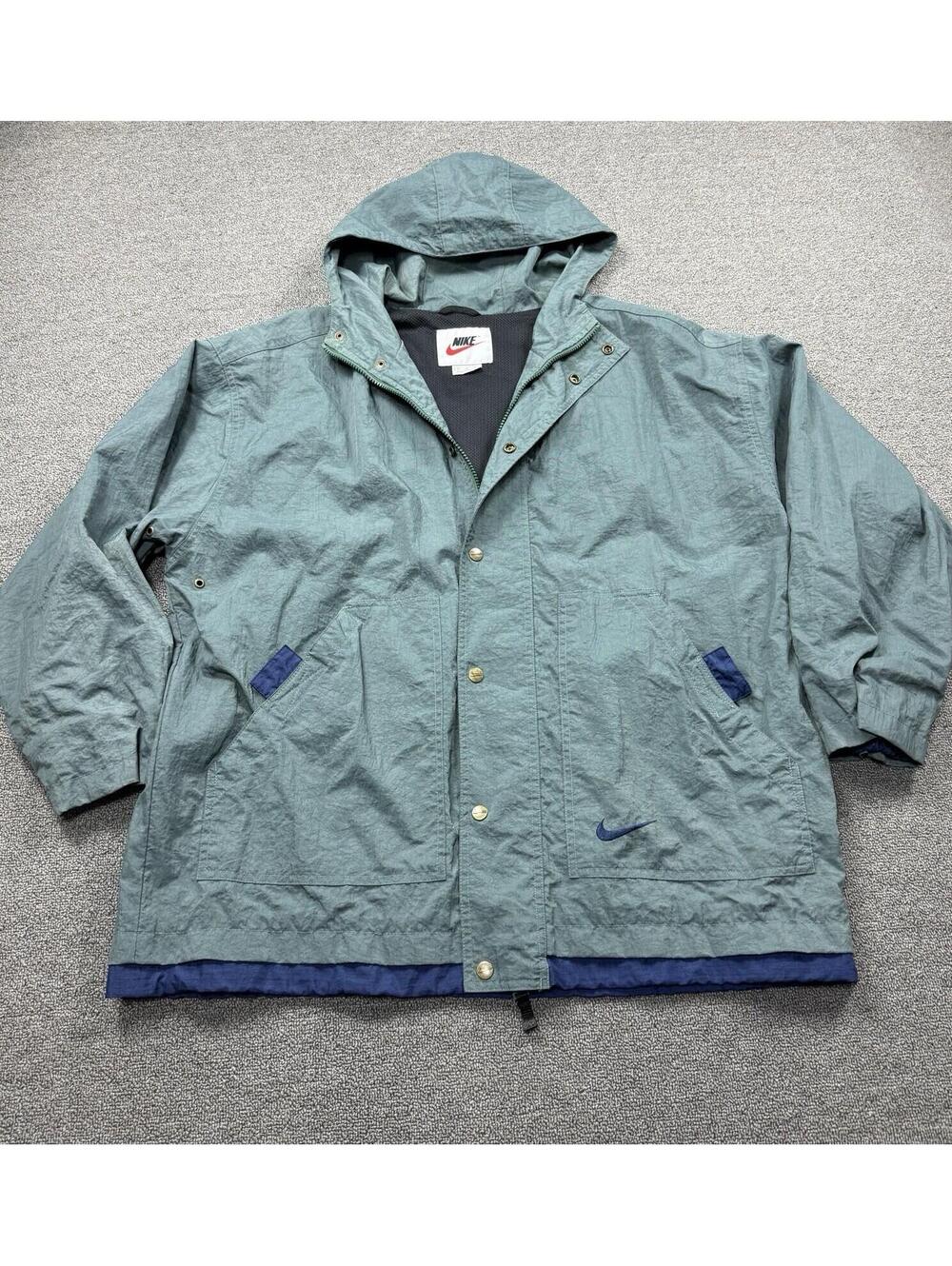 Vintage 90s Nike Oversized Hunter Green Hooded Windbreaker Jacket Mens M